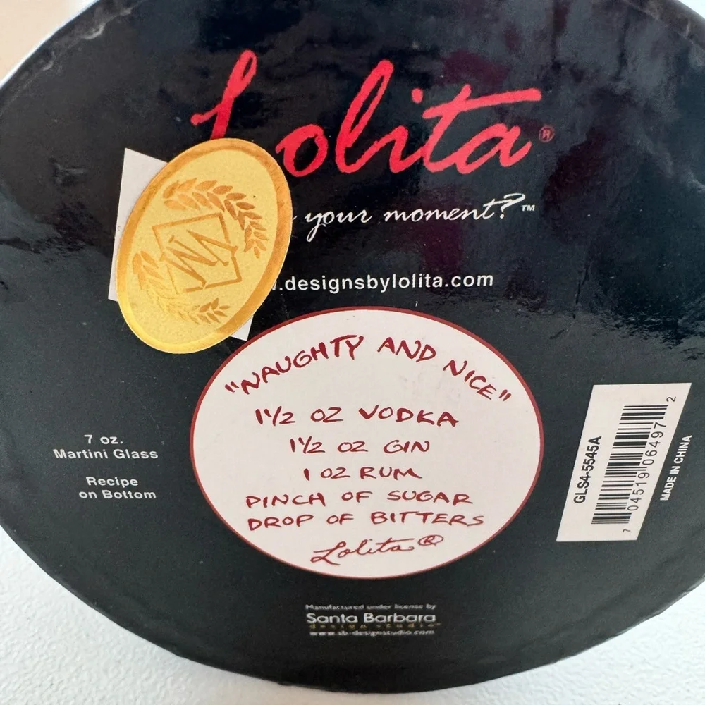 Lolita Naughty and Nice Christmas Martini Glass NIB Hand Painted Collectible 7oz